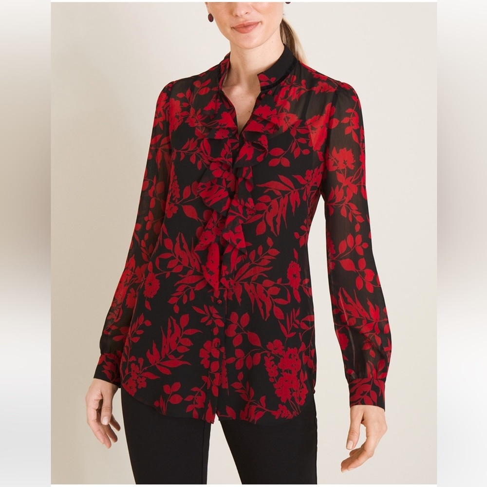 Chico’s Floral Ruffle Front Blouse
